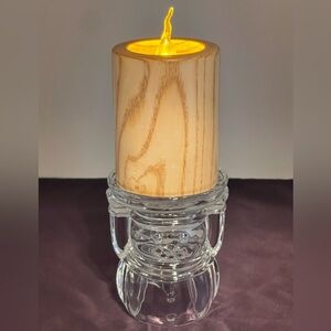 Vintage DePlomb 24% Lead Crystal Clear Glass Christmas Snowman Candle Holder.